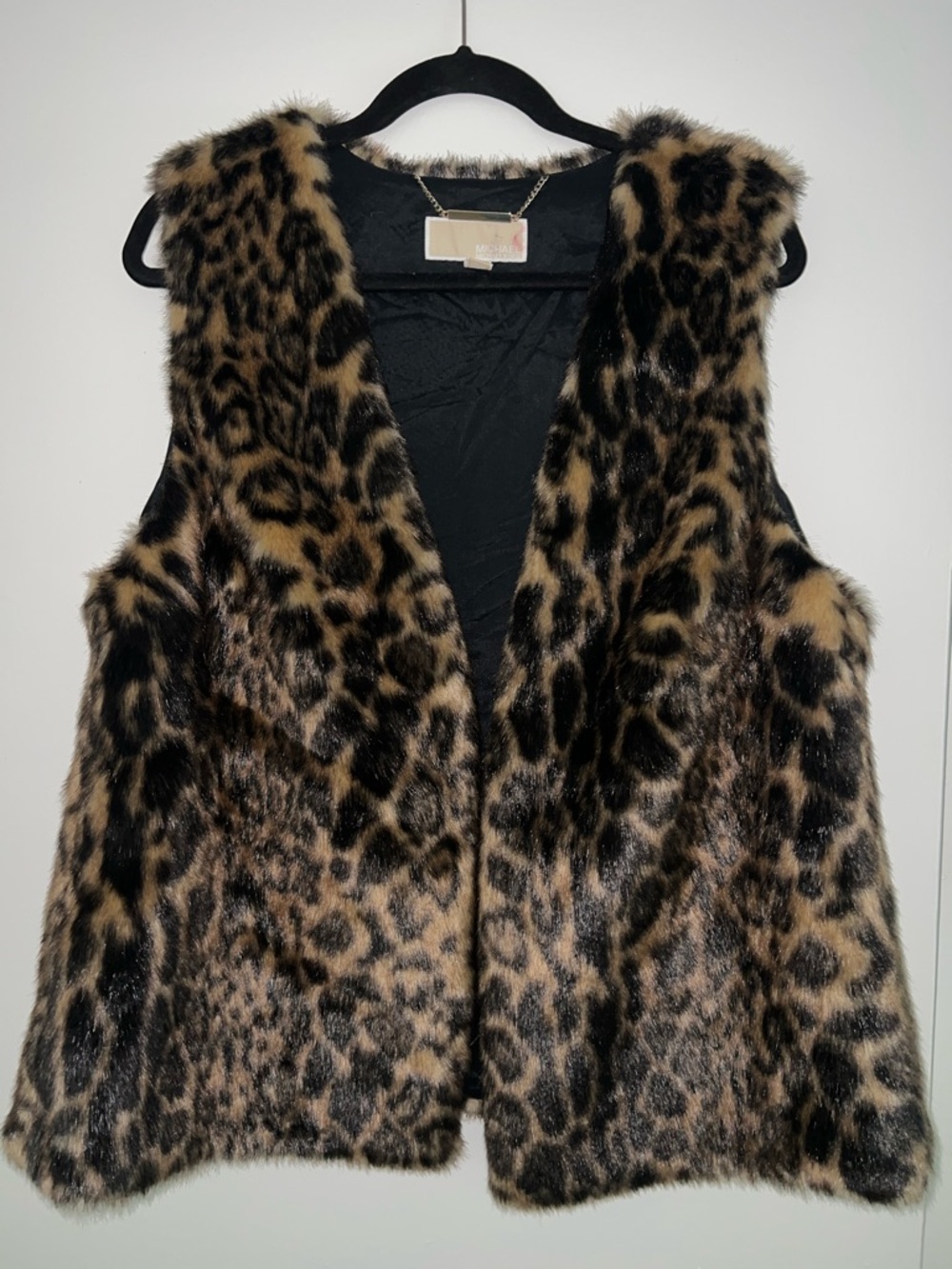 Michael Kors Leopard Print Faux Fur Vest in Brown and Black